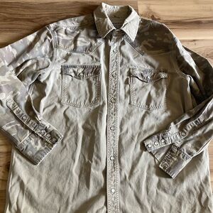 Carhartt Mens Camouflage Brown Relaxed Fit Pearl Snap Long Sleeve Shirt XLarge